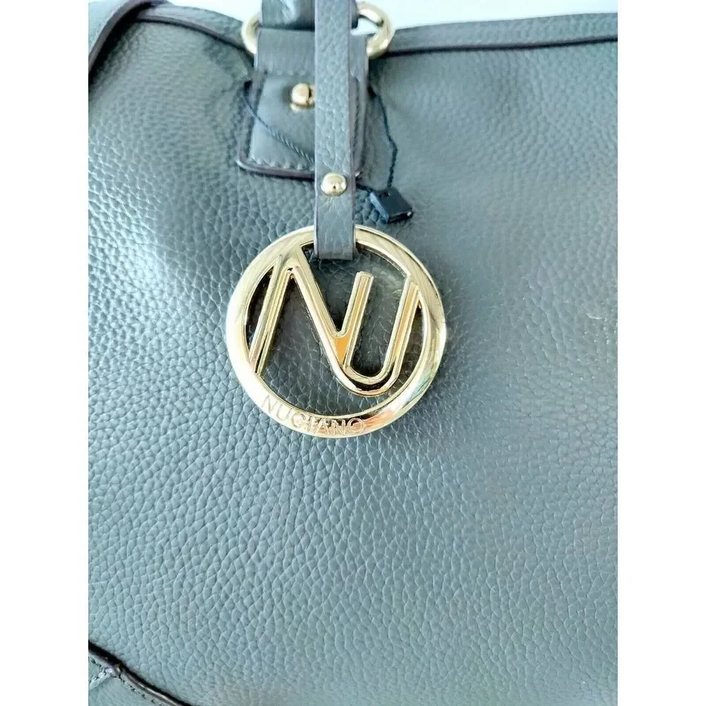 NWOT NUCIANO GRAY GENUINE LEATHER TWO WAYS SATCHEL SHOULDER BAG HANDBAG PURSE